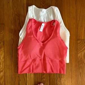 Yogalicious crop top/longline bra set - pink and white